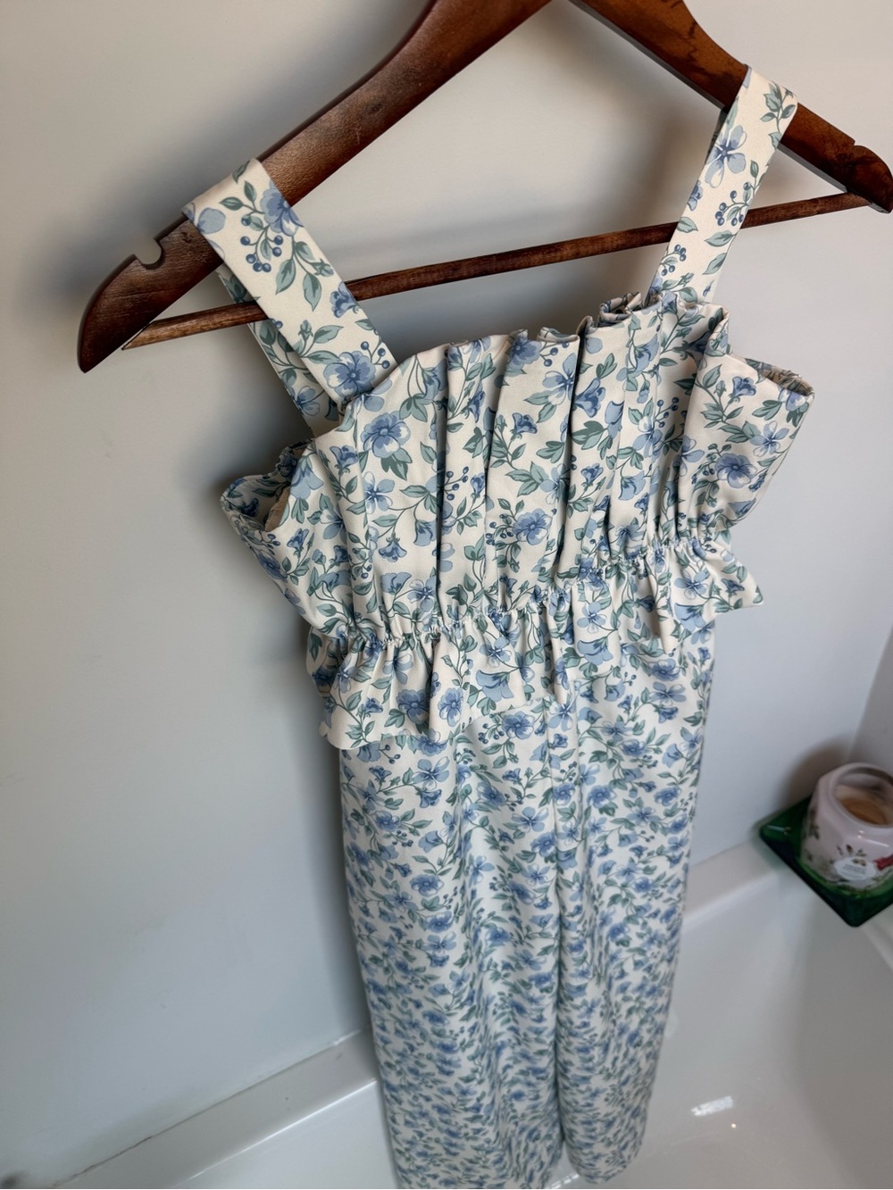 Southern Grace Blue and White Floral Smocked romper